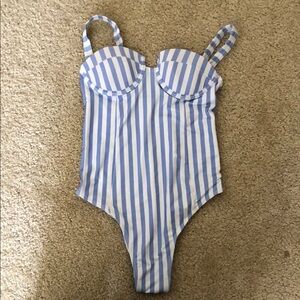 “Yellow” brand Blue and White Striped Swimsuit size S NWOT